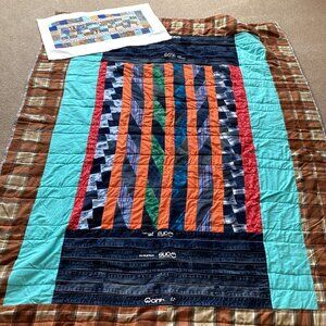 Handmade Twin Size Quilt 64" x 87" With Matching Pillow Case Quilted Patchwork